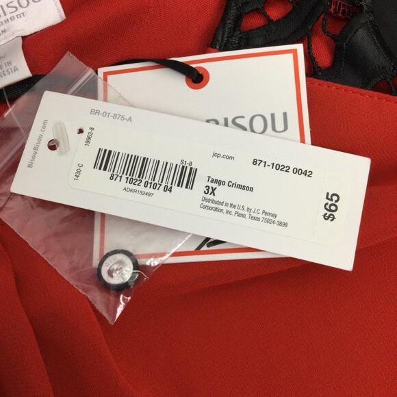 Bisou Bisou Peplum Elastic Waist Crochet Lace Pleated Round Neck Sheer Blouse 3X - Picture 13 of 16